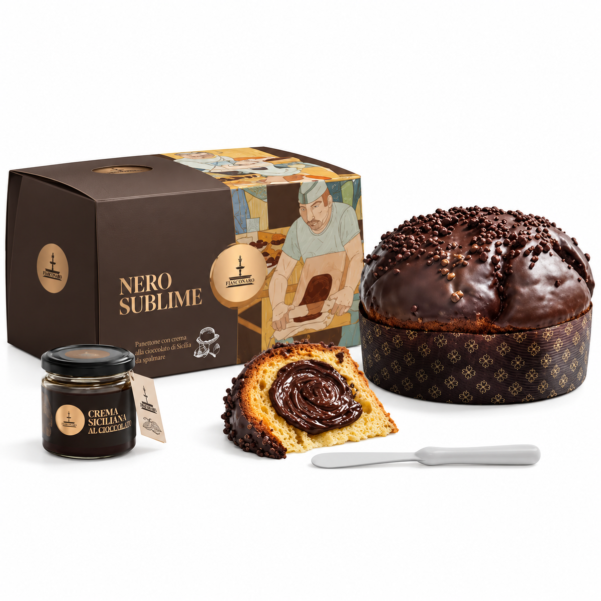 Fiasconaro Nero Sublime Panettone 1kg – Sicilian Chocolate Gift Set