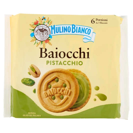 Mulino Bianco Baiocchi Pistachio Biscuits Multipack – Italian Sandwich Cookies UK